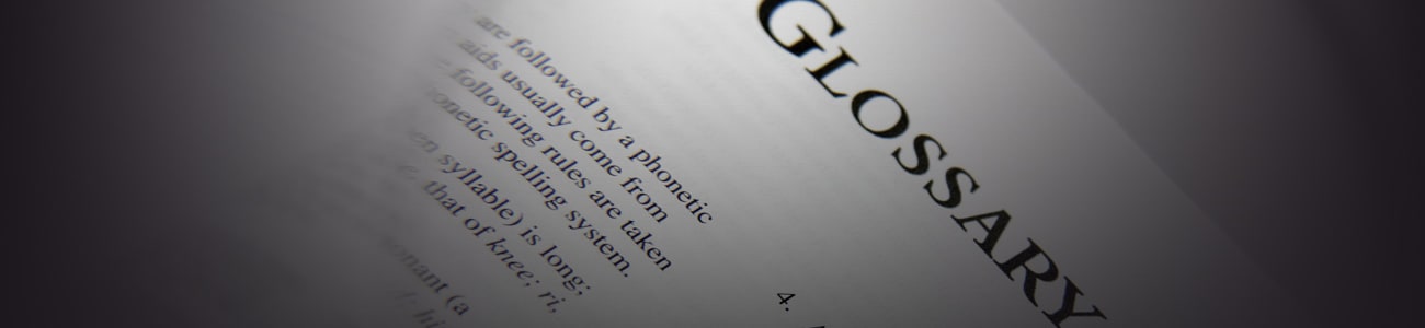 Banner picture of a book with the word glossary