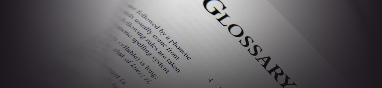 Banner picture of a book with the word glossary